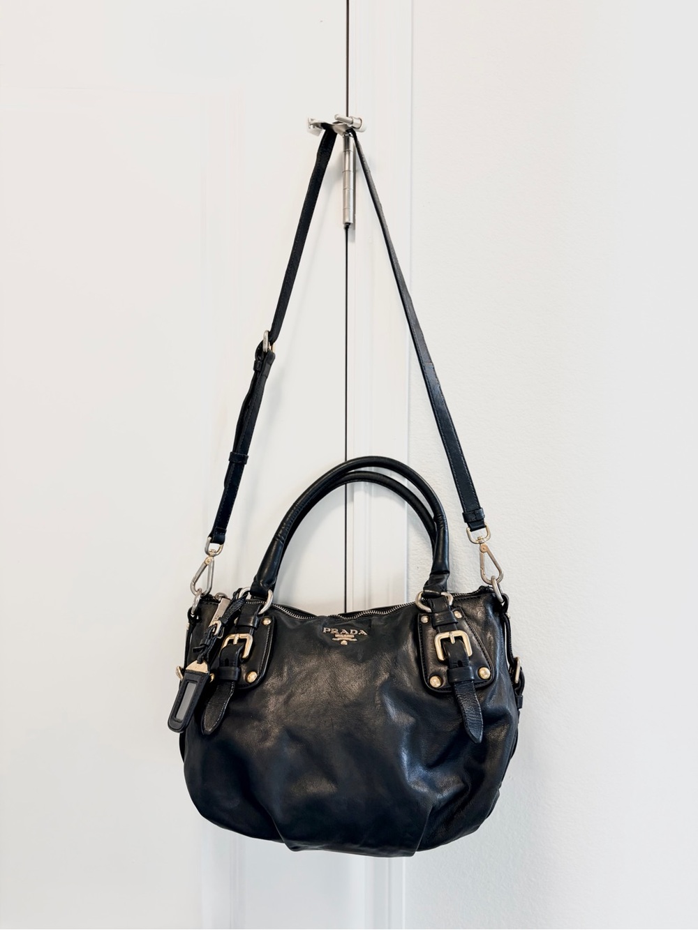 Authentic Prada Vintage Soft Calf Nero Black Leather Satchel - Picture 6 of 16